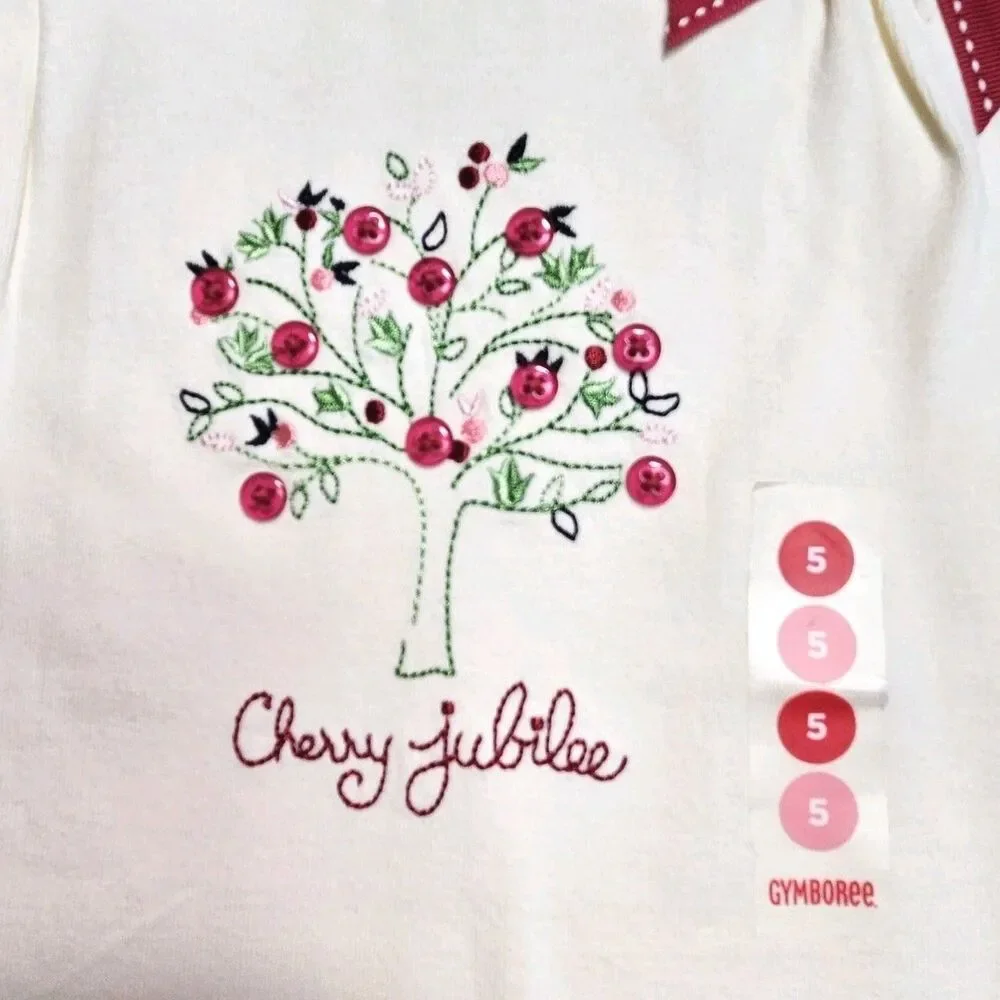 Vintage Gymboree Top Girls Size 5 White Cherry Pie Jubilee T Shirt Y2K NWT Bows